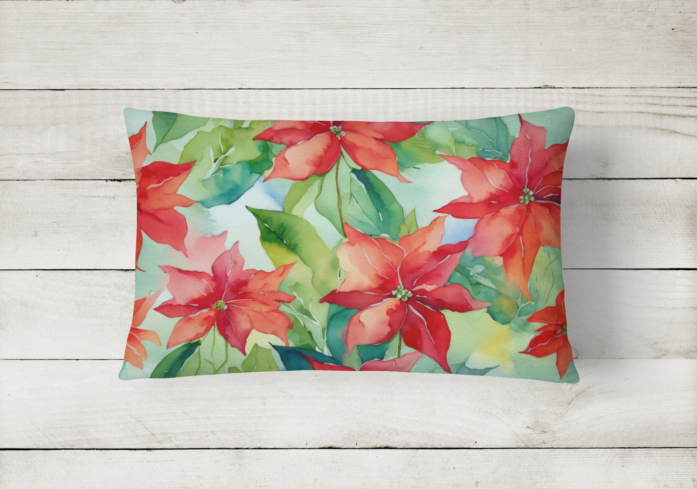 Poinsettias in Watercolor Throw Pillow