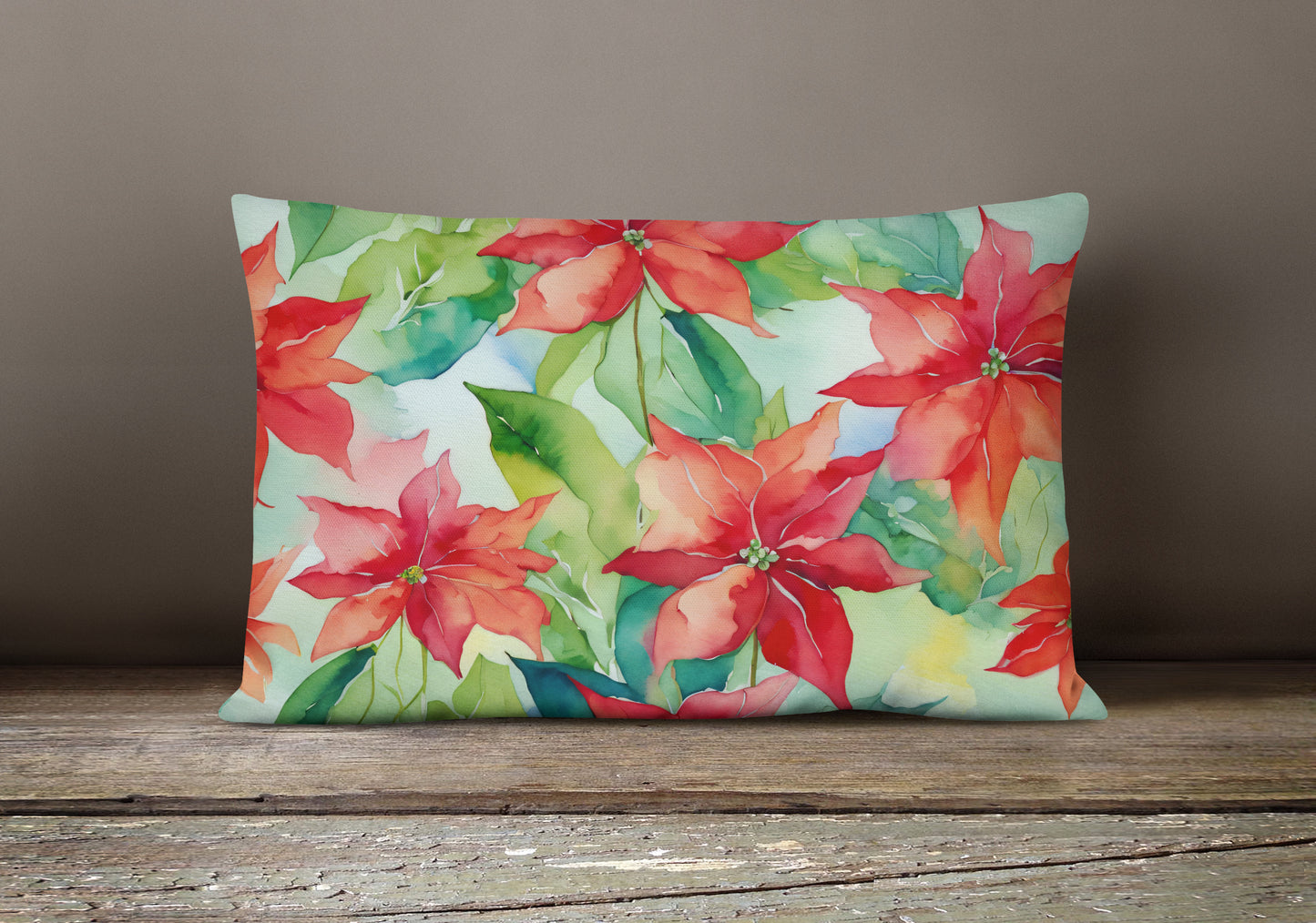 Poinsettias in Watercolor Throw Pillow