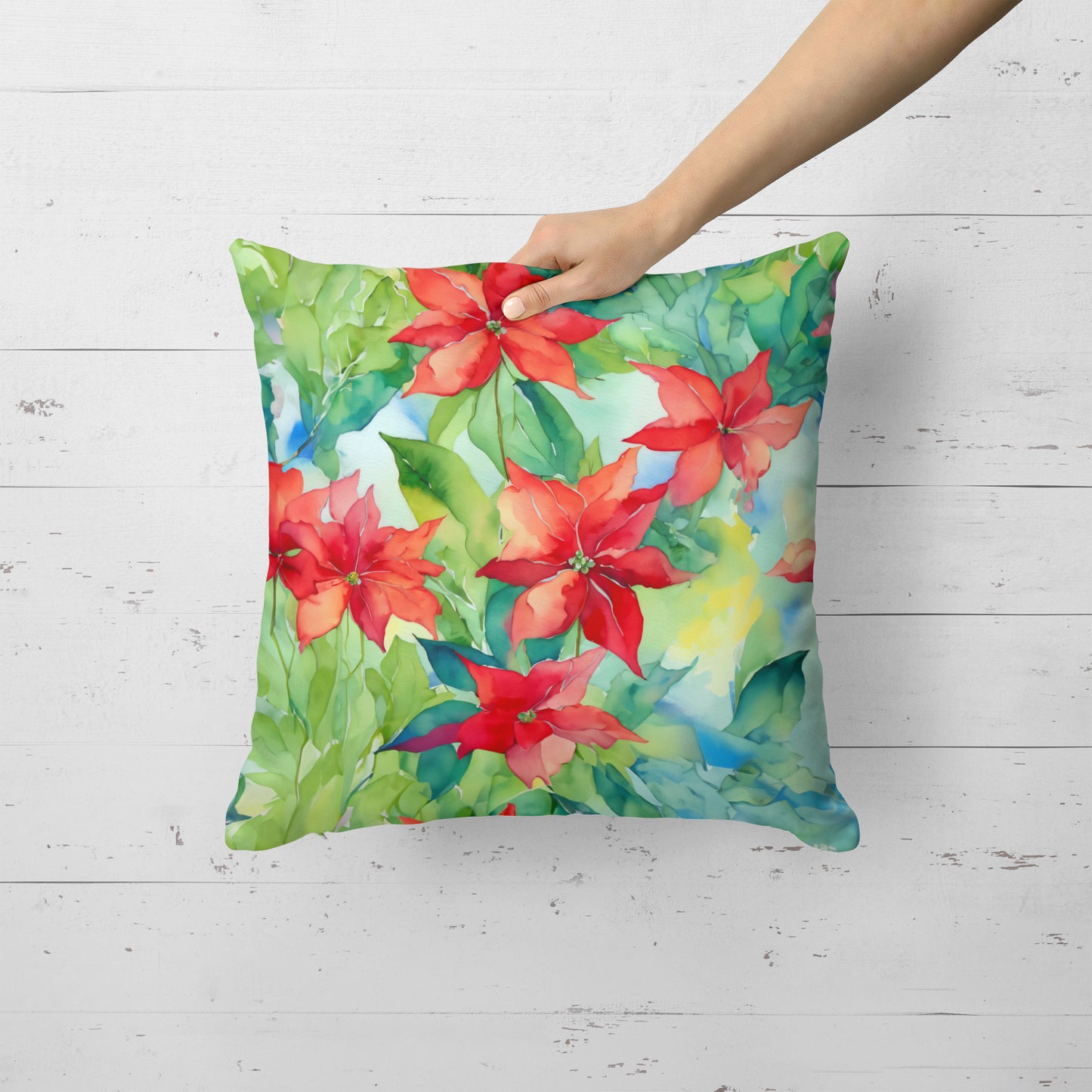 Poinsettias in Watercolor Throw Pillow