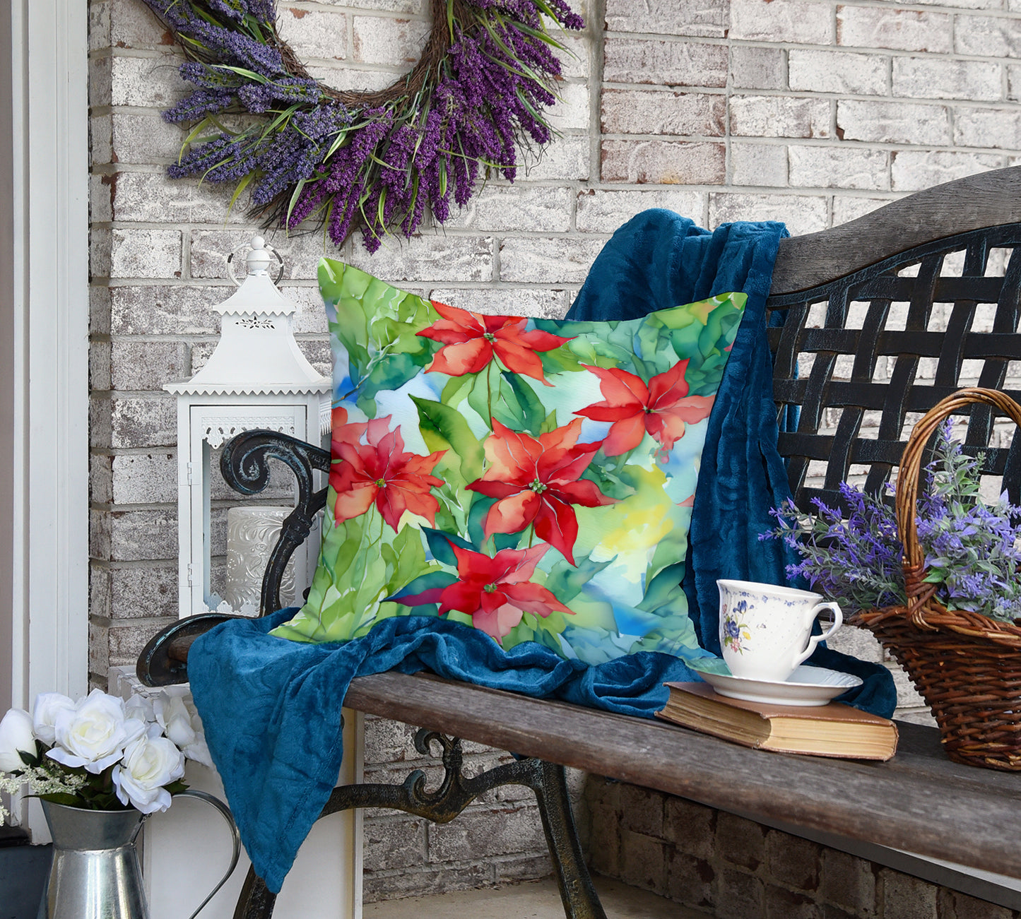 Poinsettias in Watercolor Throw Pillow