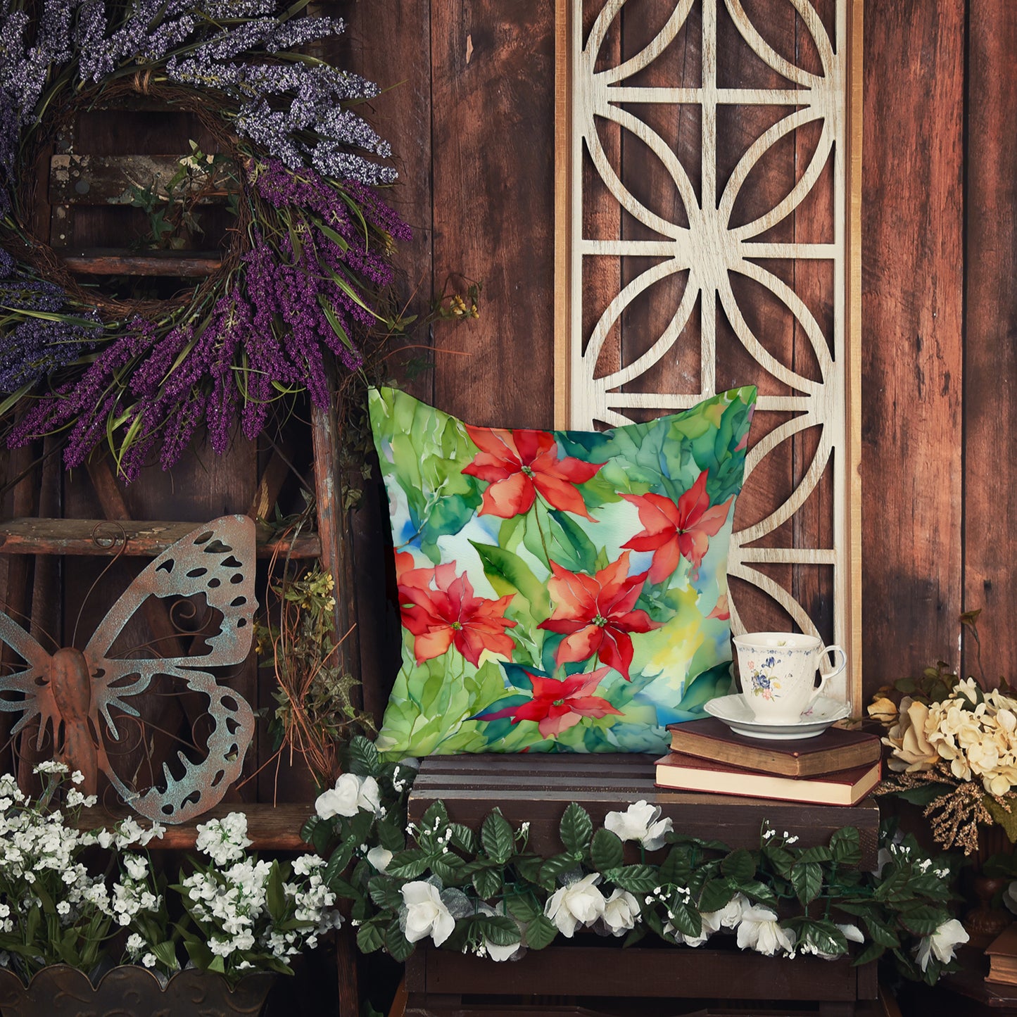 Poinsettias in Watercolor Throw Pillow