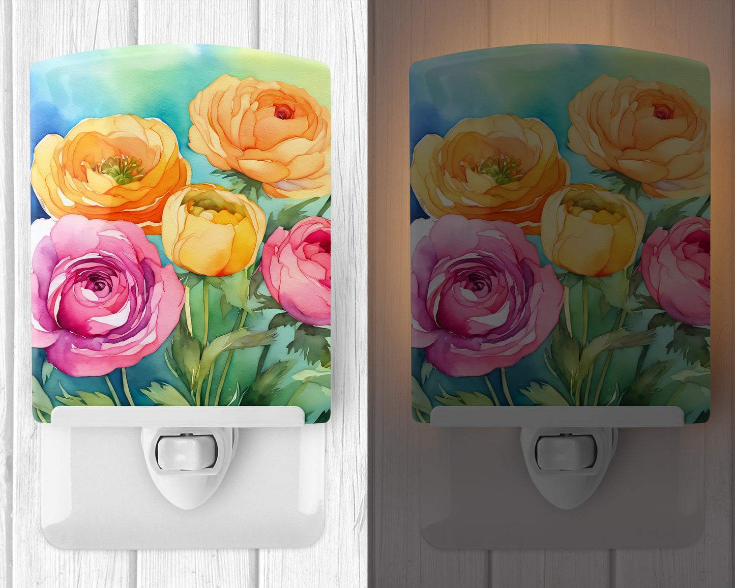 Ranunculus in Watercolor Ceramic Night Light