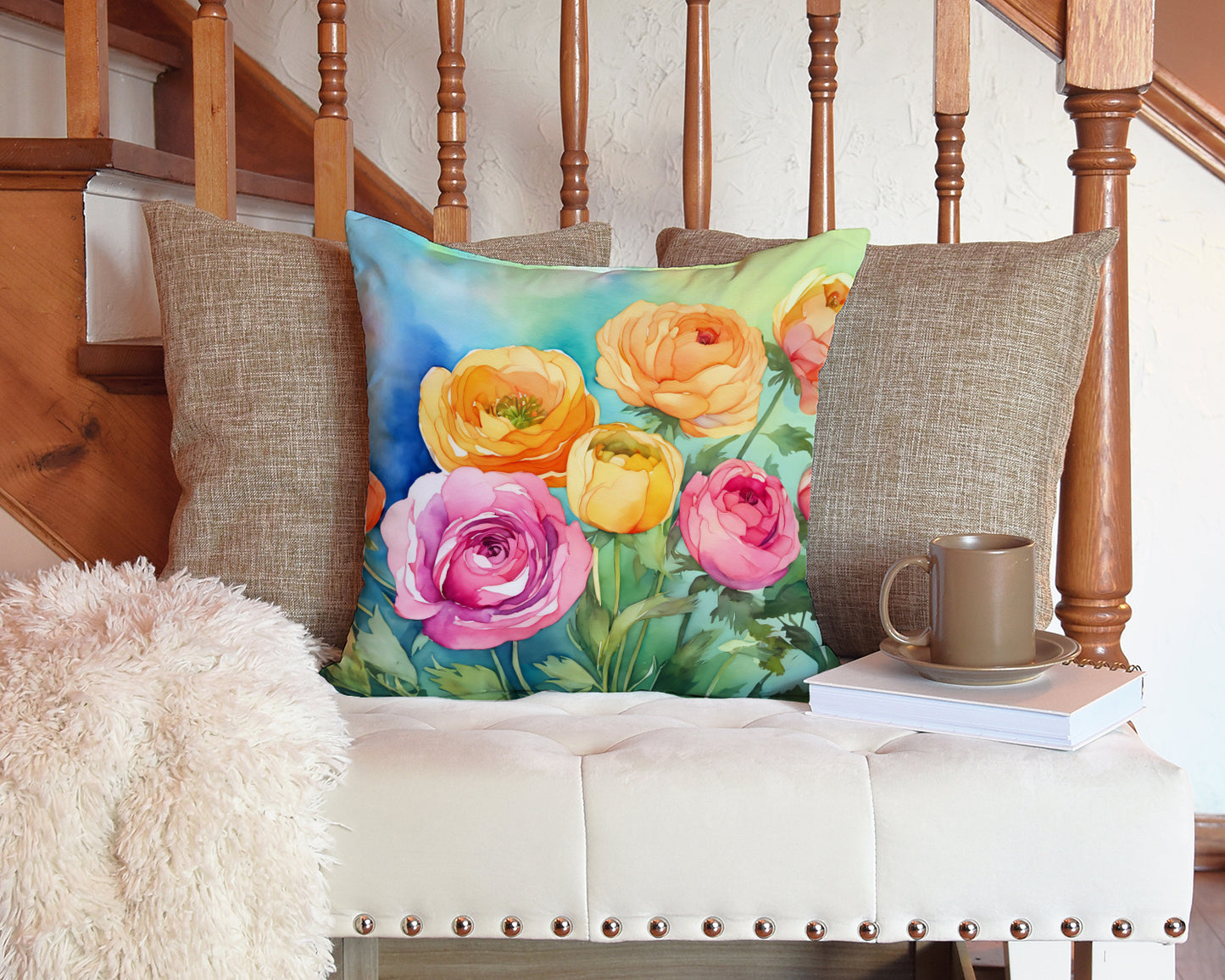 Ranunculus in Watercolor Throw Pillow