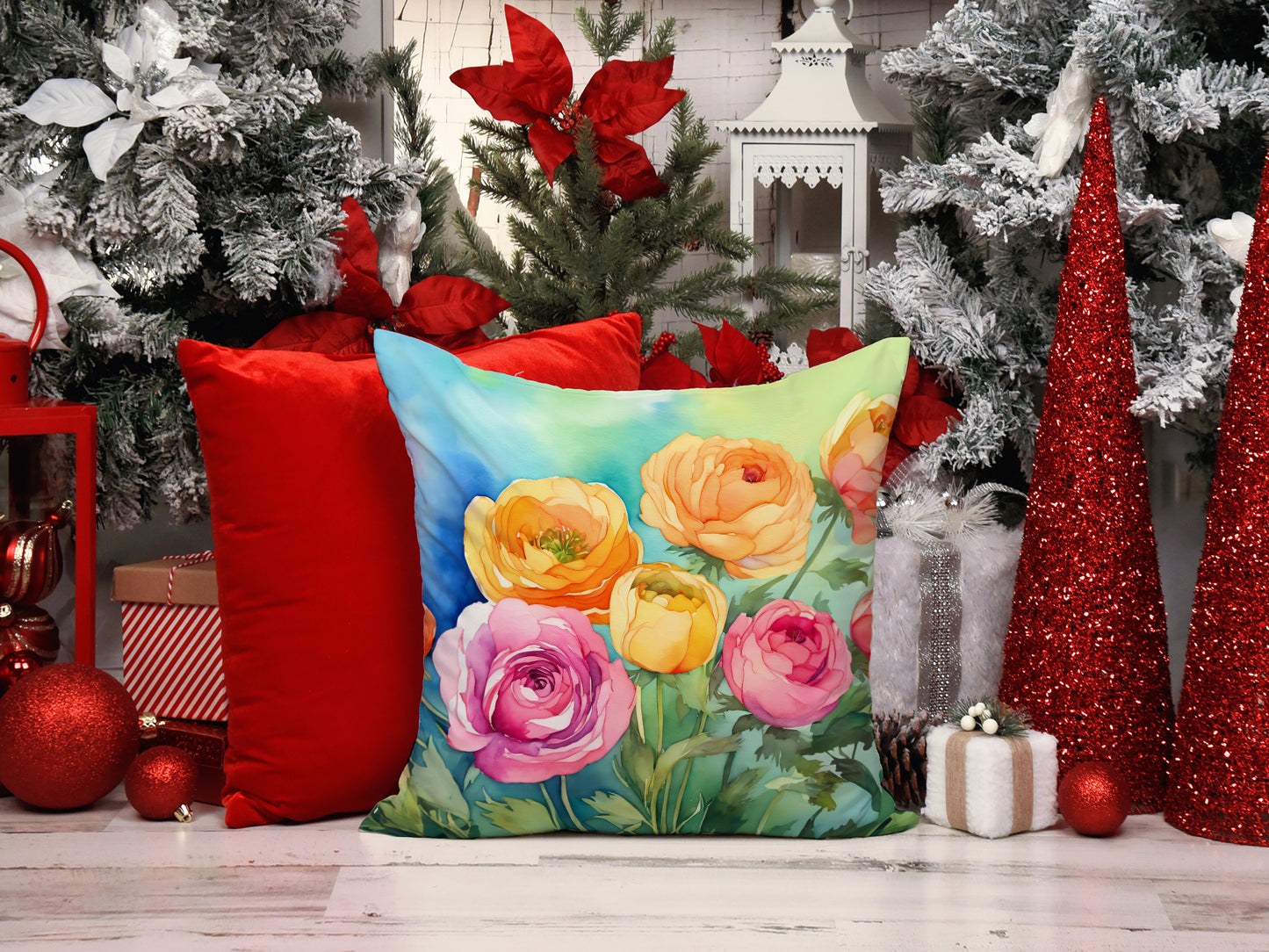 Ranunculus in Watercolor Throw Pillow