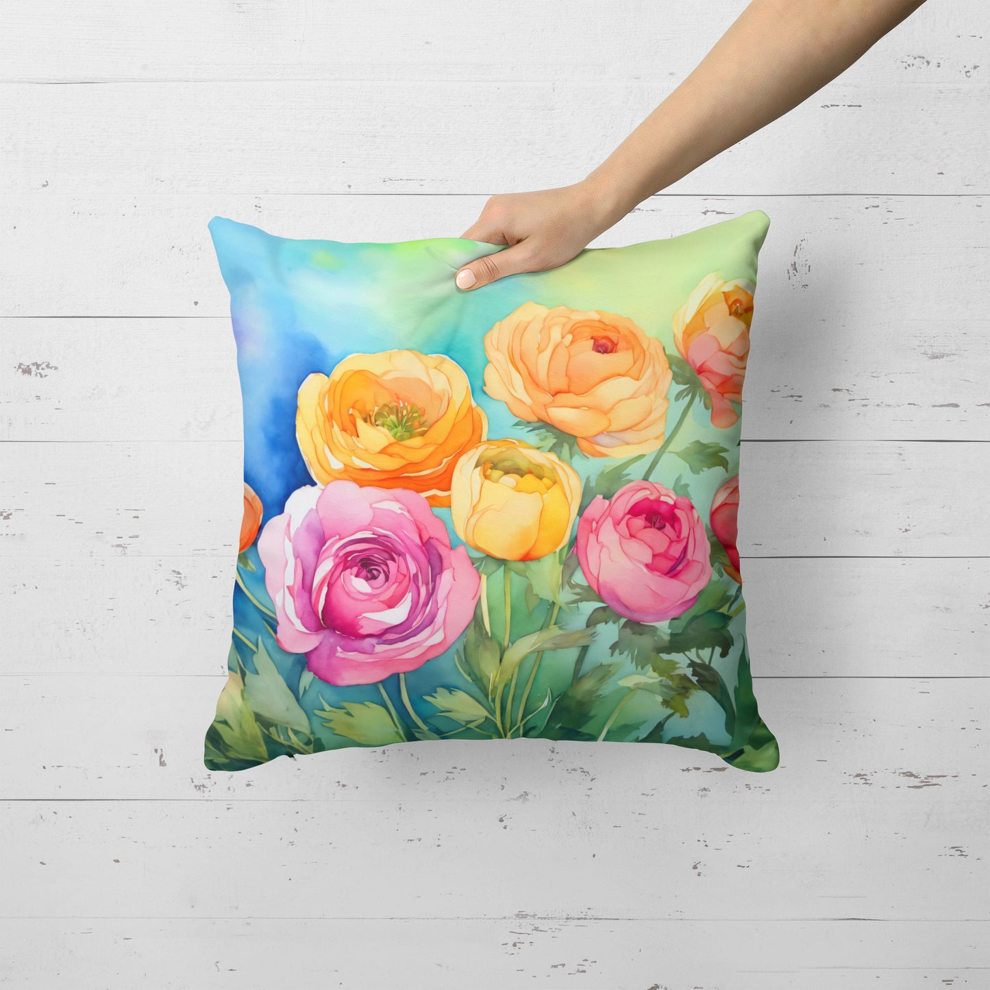 Ranunculus in Watercolor Throw Pillow