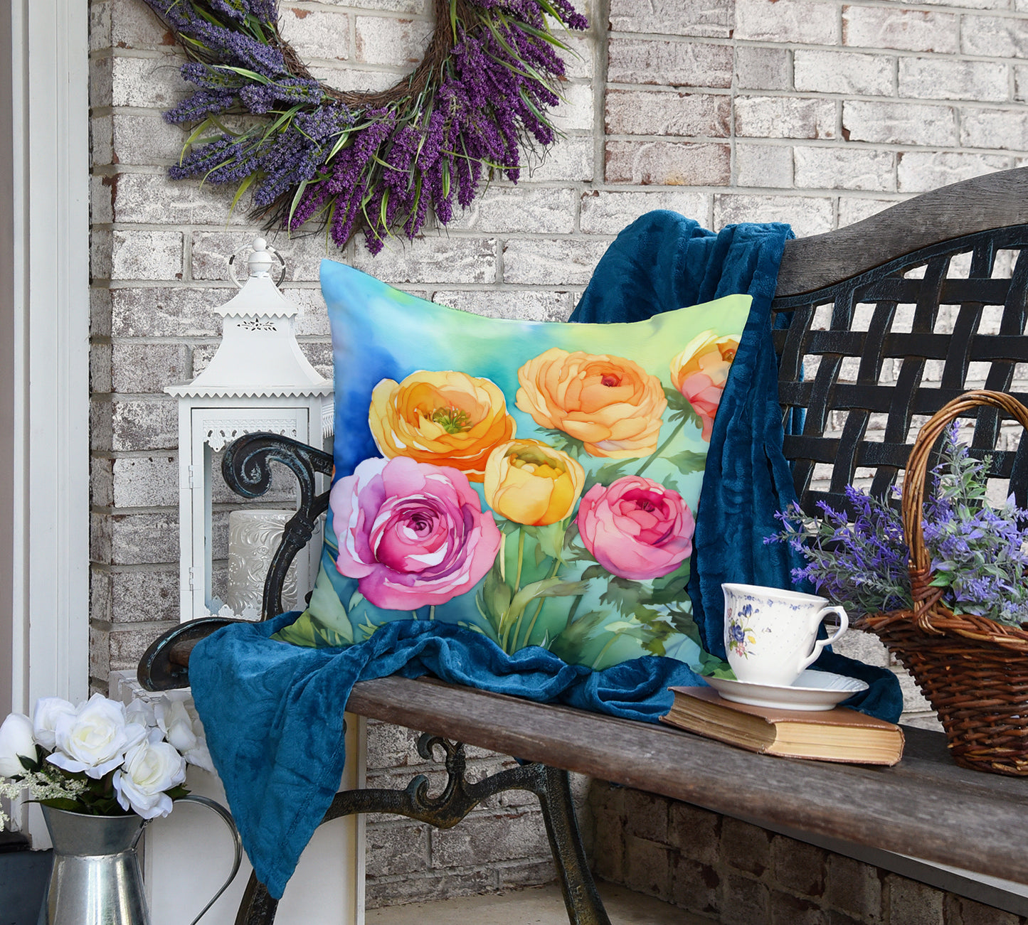 Ranunculus in Watercolor Throw Pillow