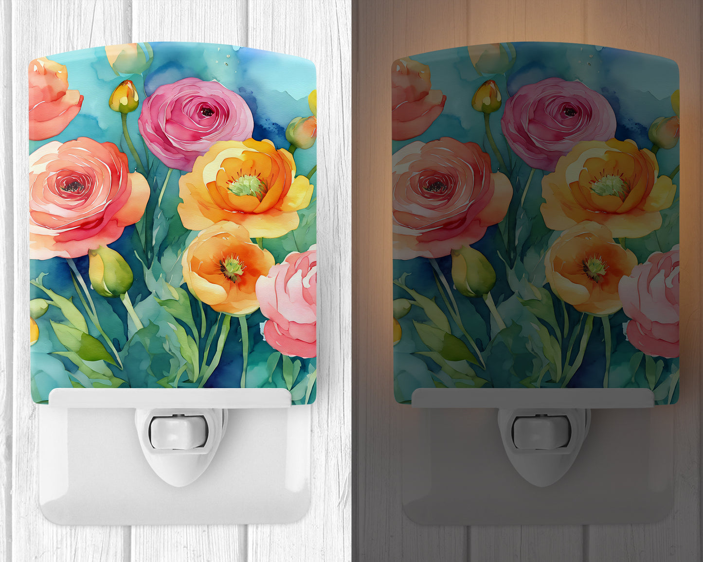 Ranunculus in Watercolor Ceramic Night Light