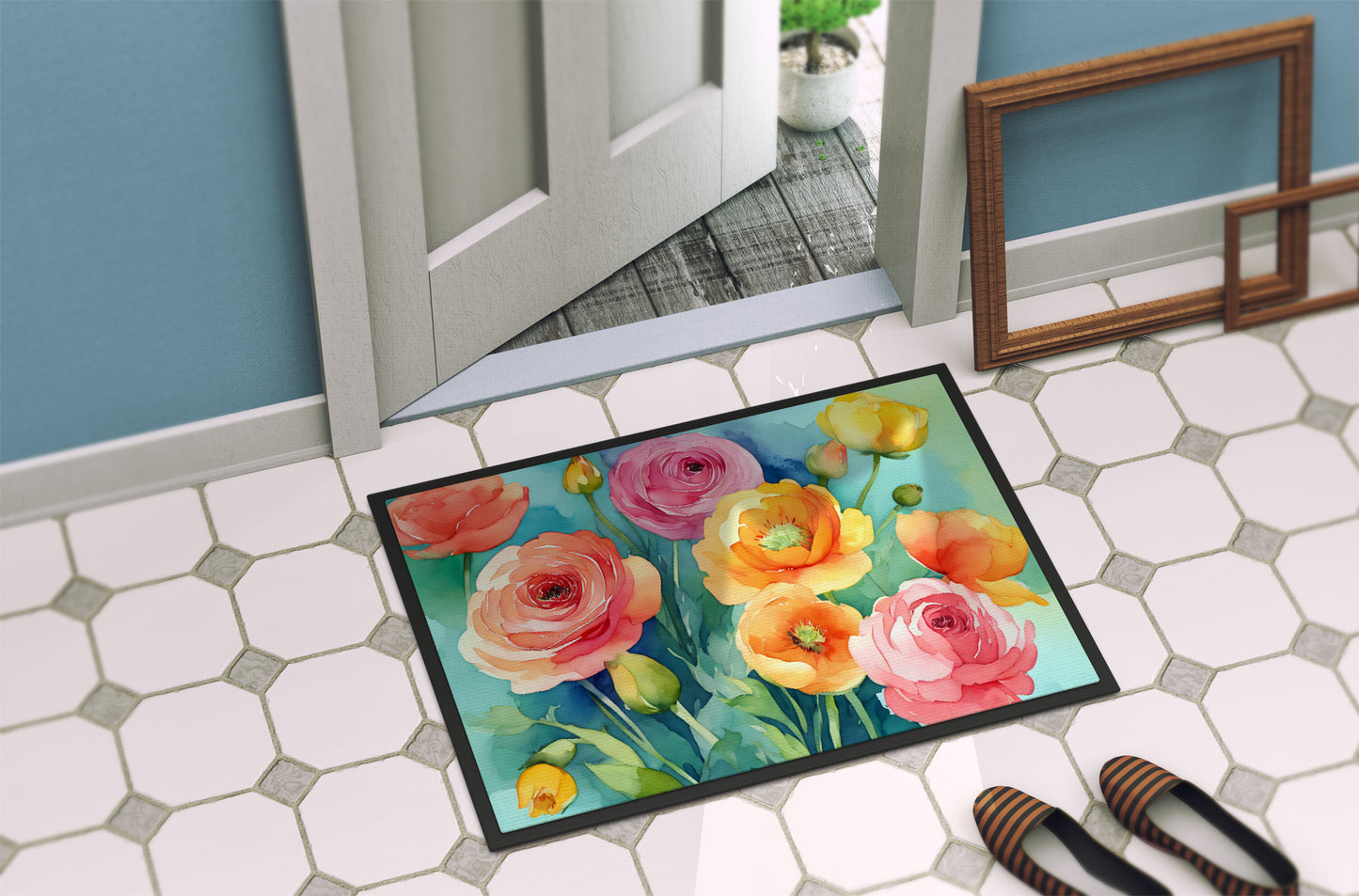 Ranunculus in Watercolor Doormat