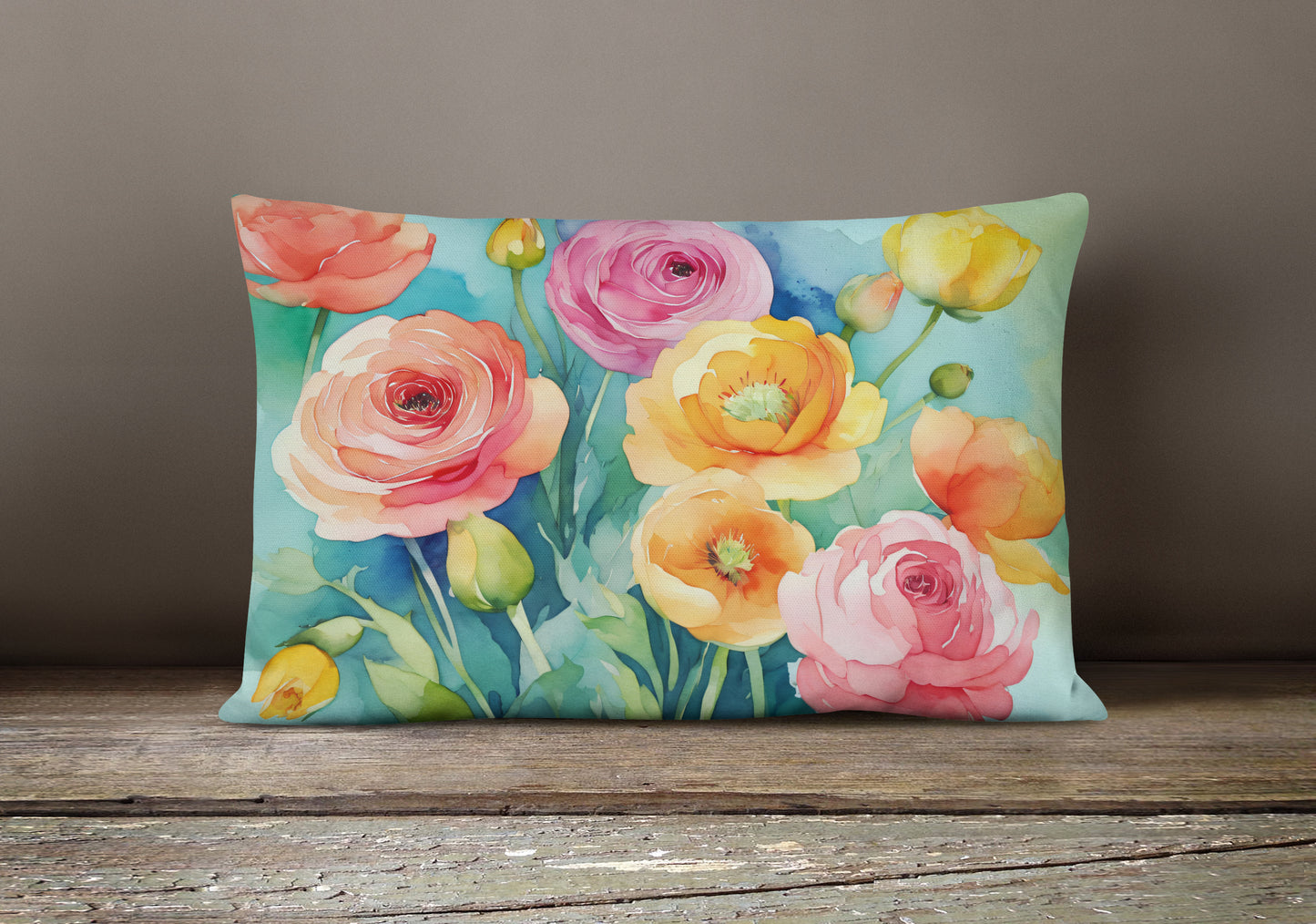 Ranunculus in Watercolor Throw Pillow