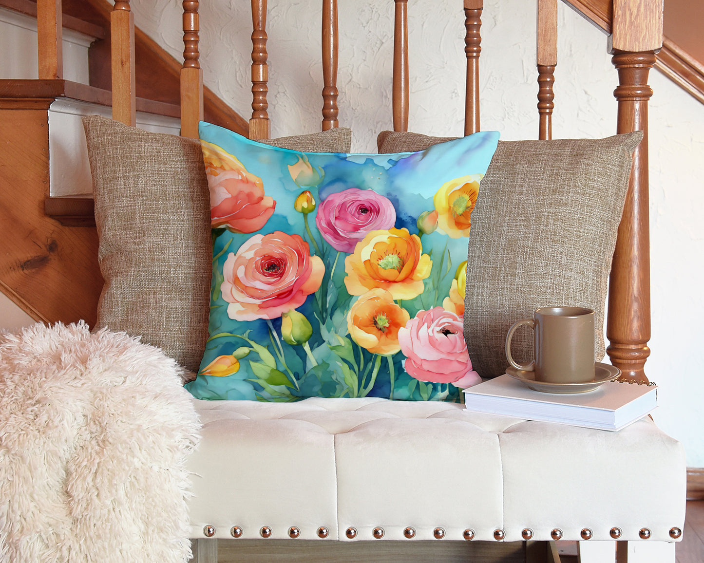 Ranunculus in Watercolor Throw Pillow