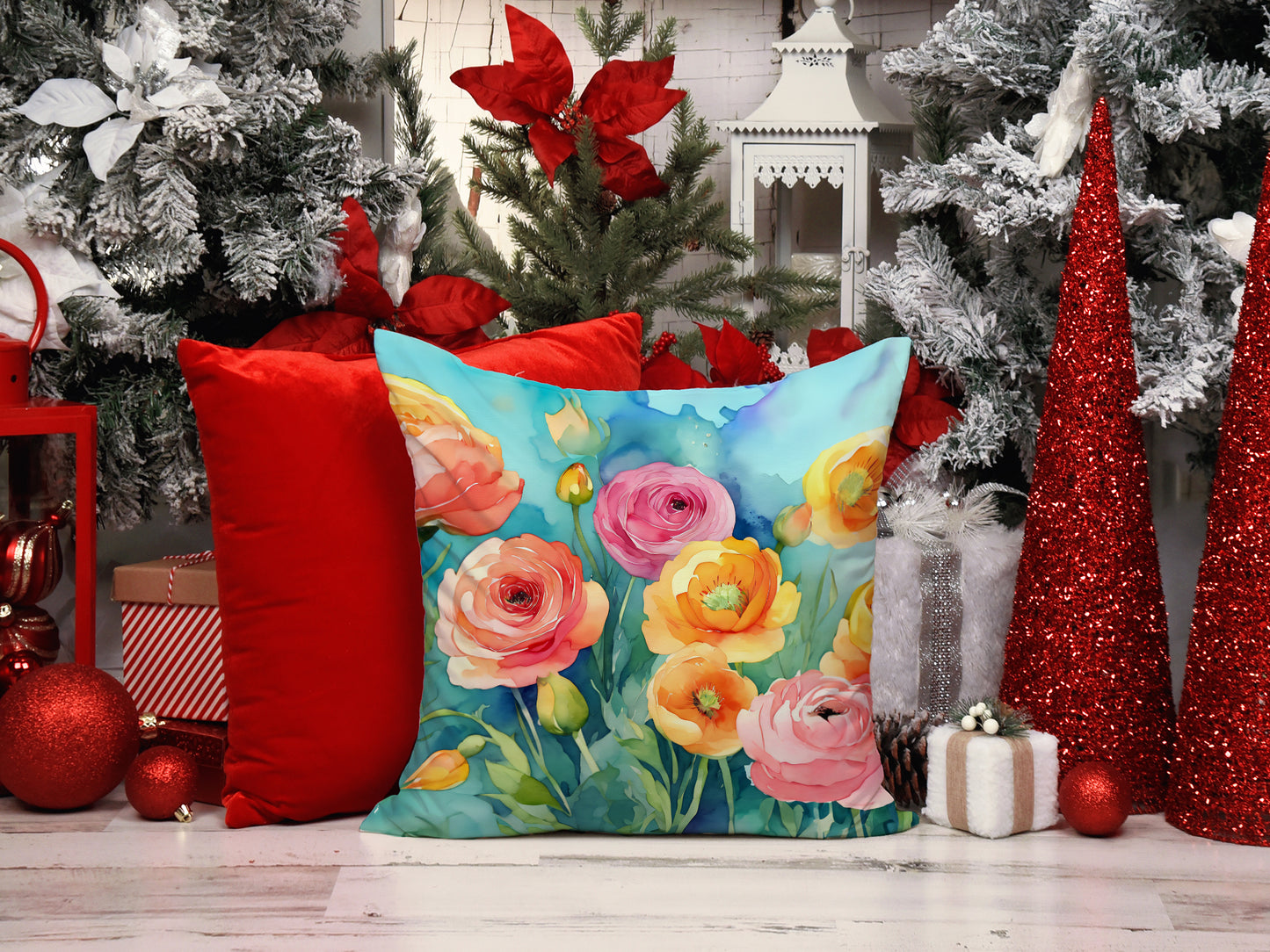 Ranunculus in Watercolor Throw Pillow