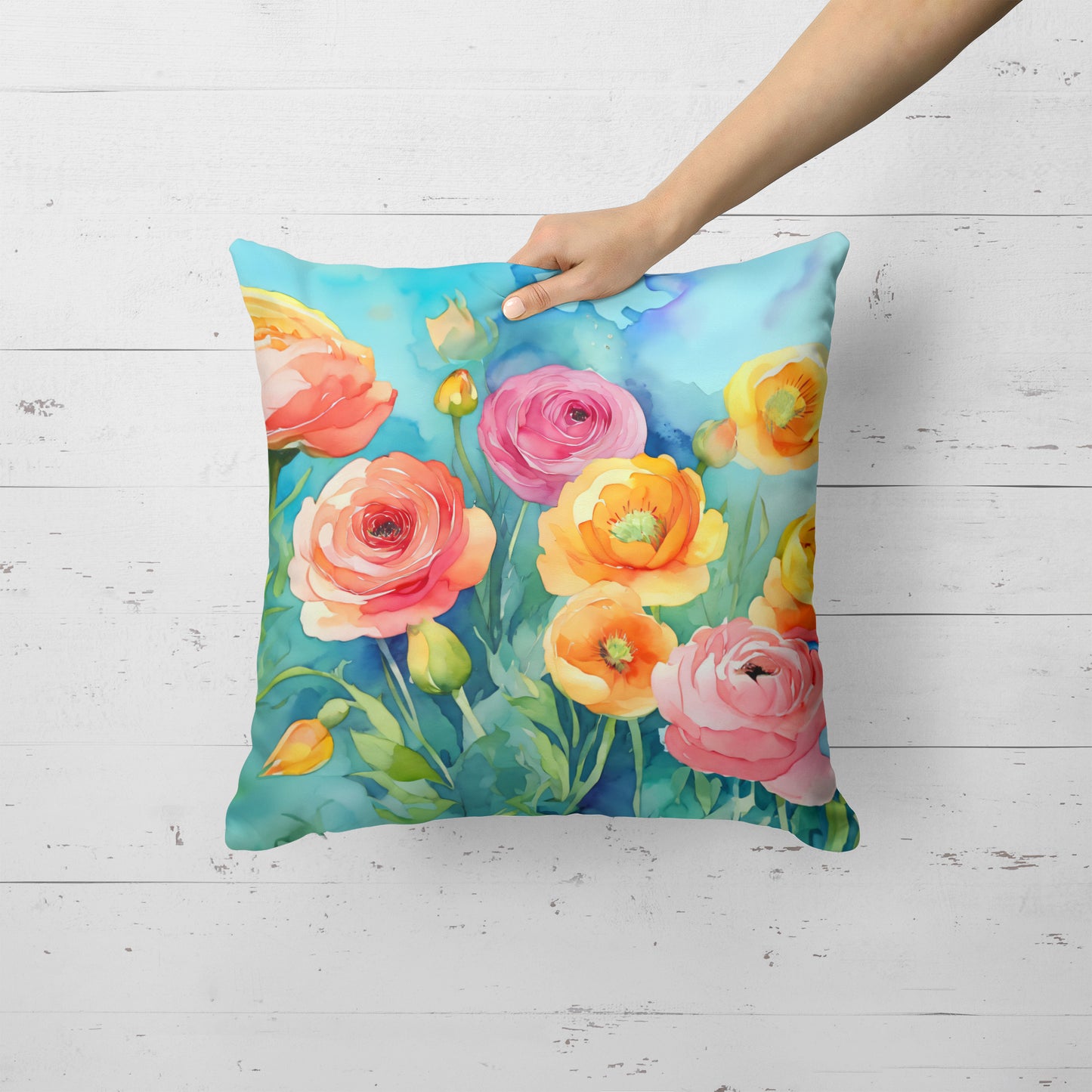 Ranunculus in Watercolor Throw Pillow