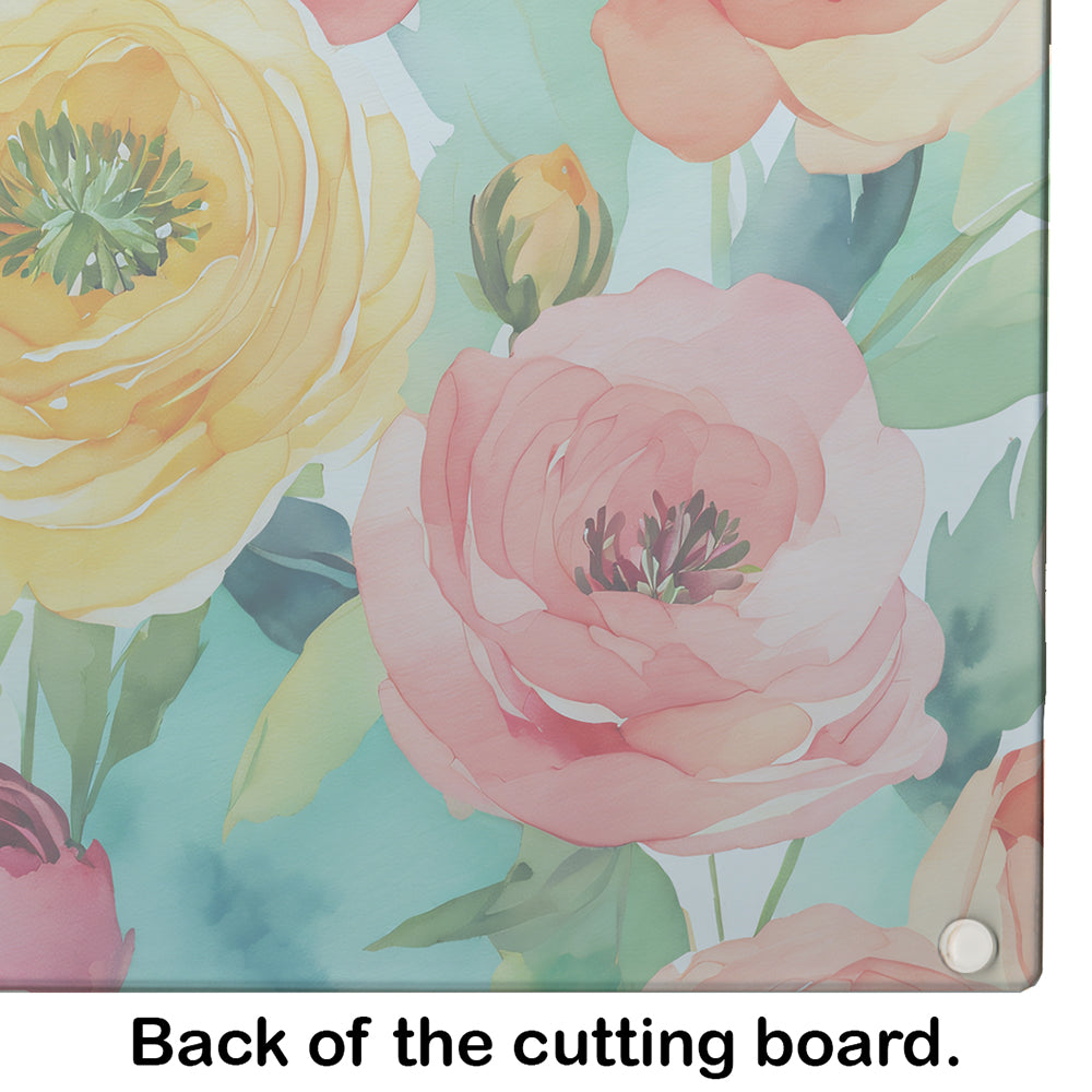 Ranunculus in Watercolor Glass Cutting Board