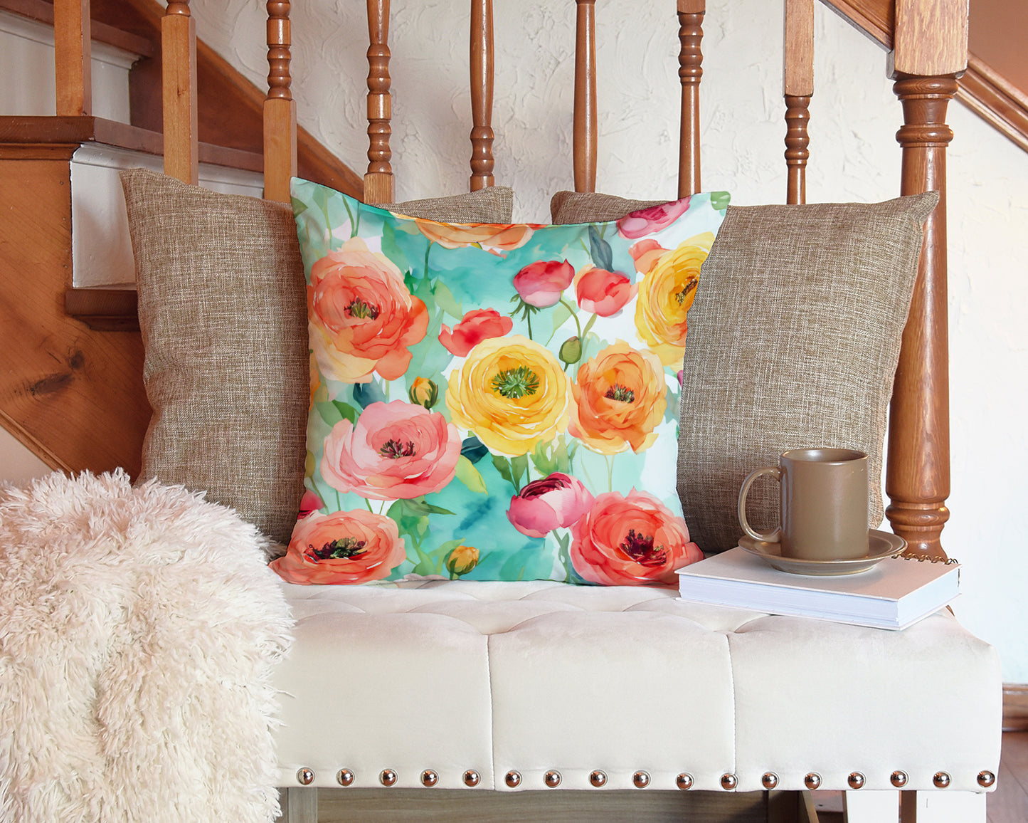 Ranunculus in Watercolor Throw Pillow