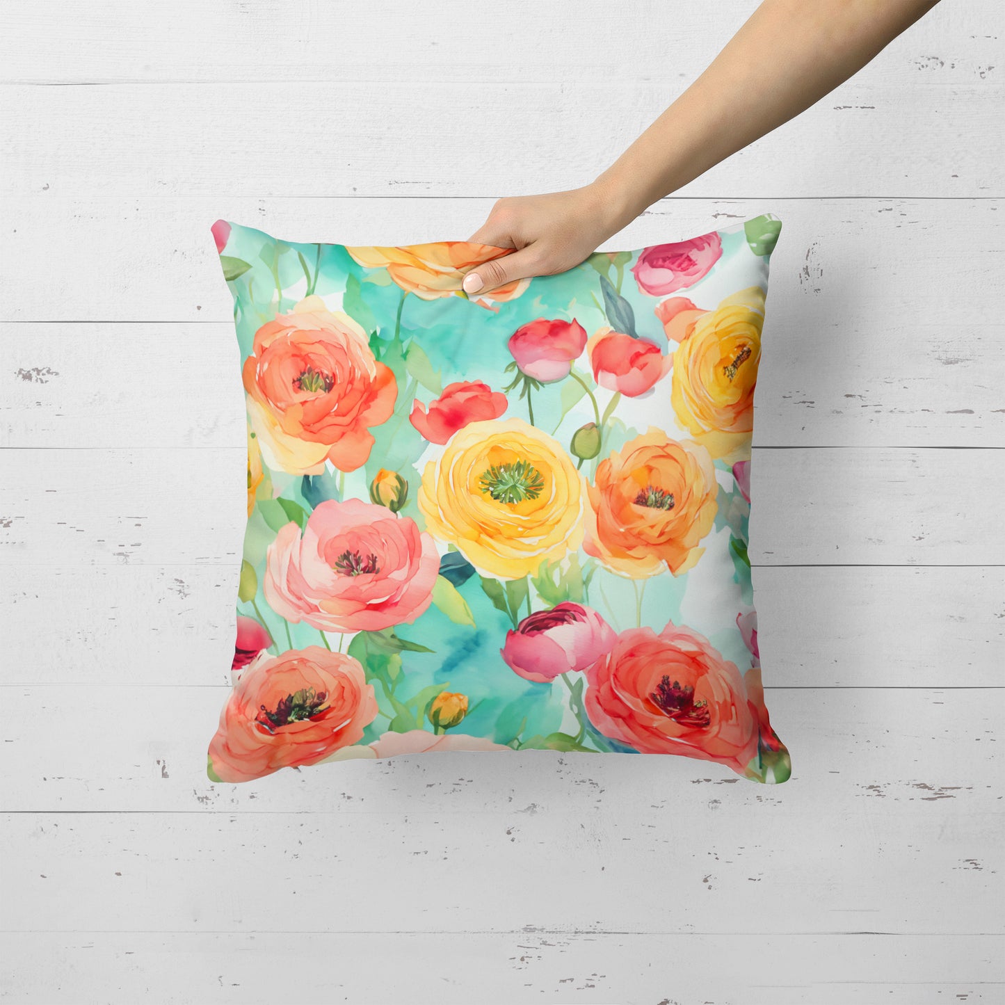 Ranunculus in Watercolor Throw Pillow