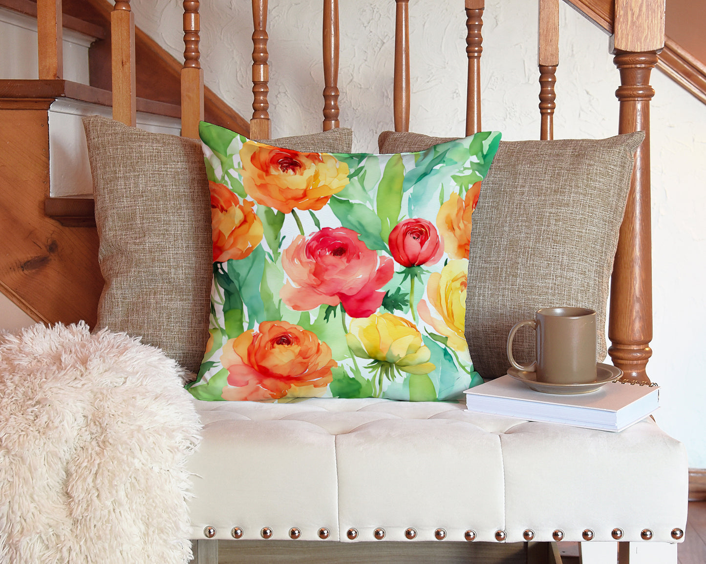 Ranunculus in Watercolor Throw Pillow