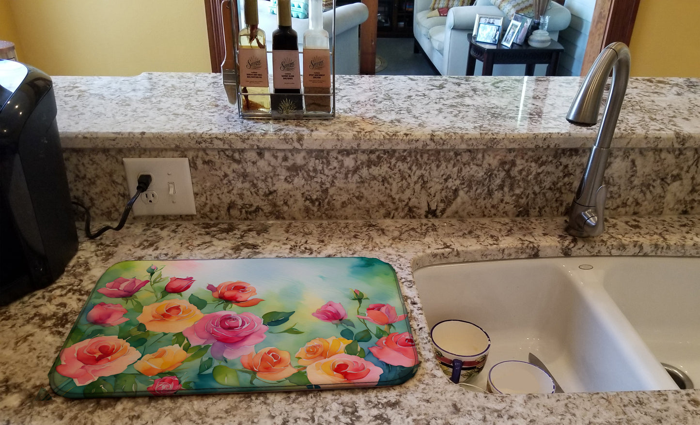 Roses in Watercolor Dish Drying Mat