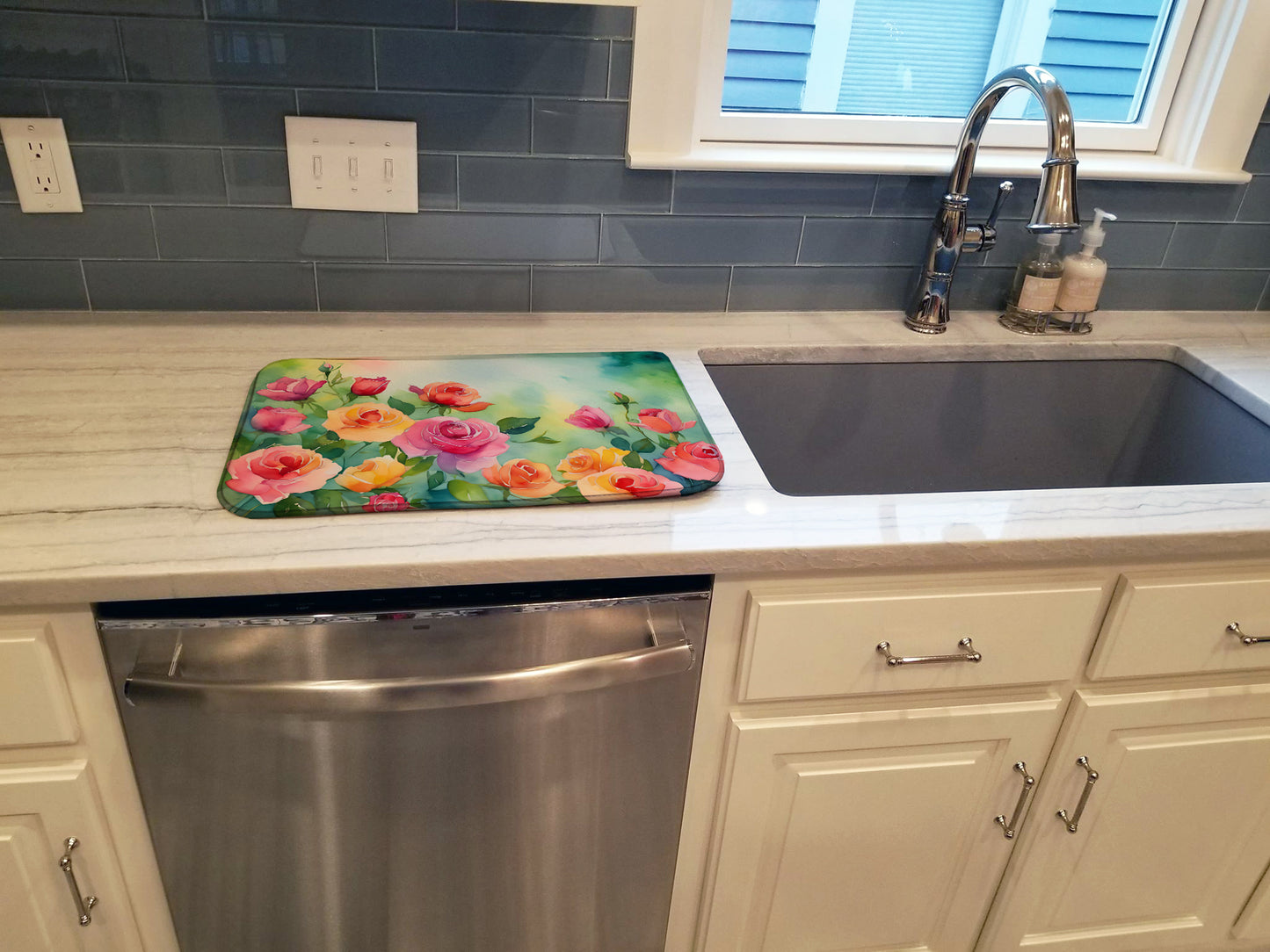 Roses in Watercolor Dish Drying Mat