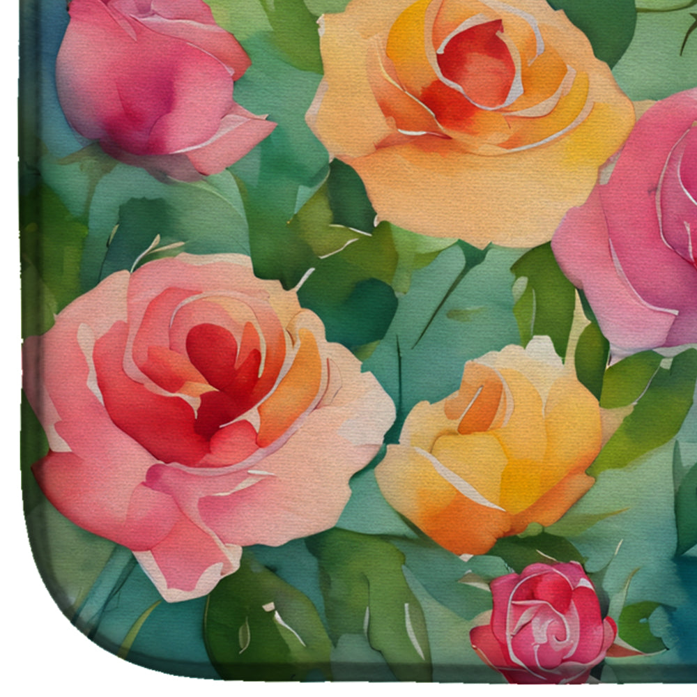 Roses in Watercolor Dish Drying Mat