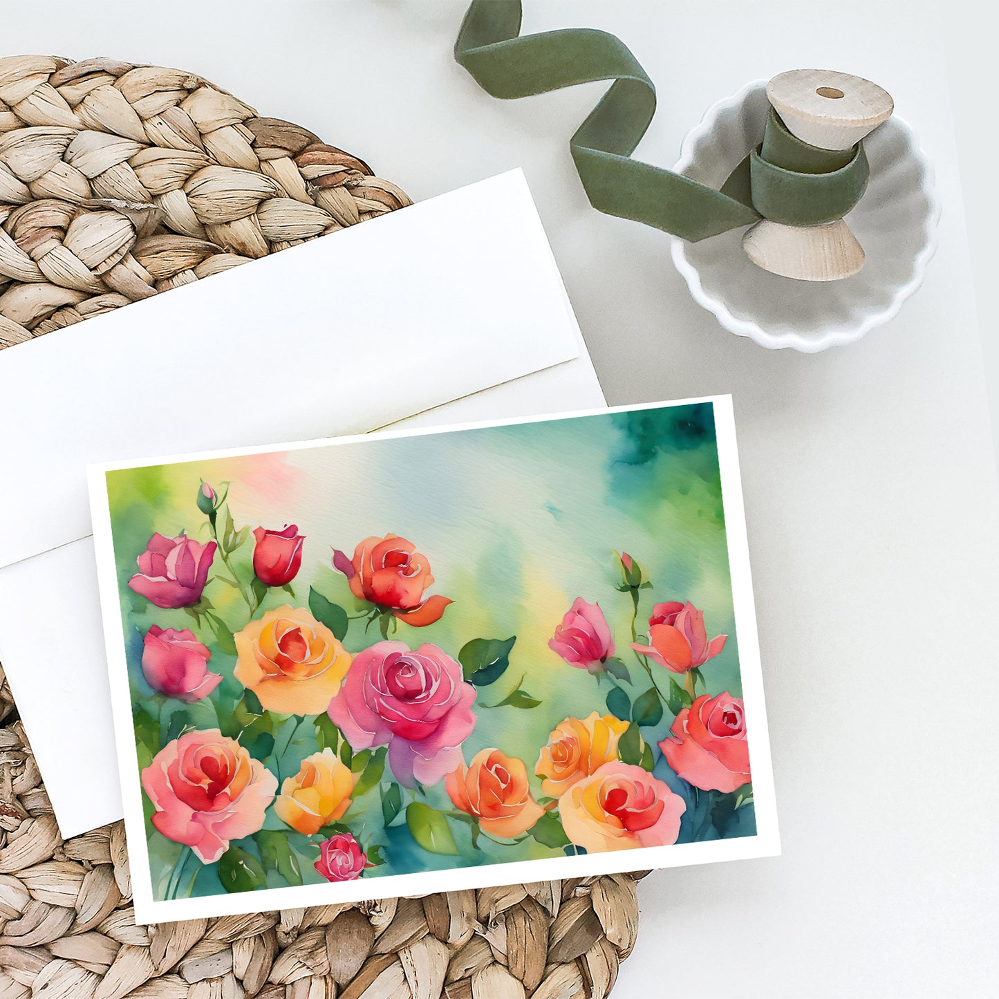 Roses in Watercolor Greeting Cards Pack of 8