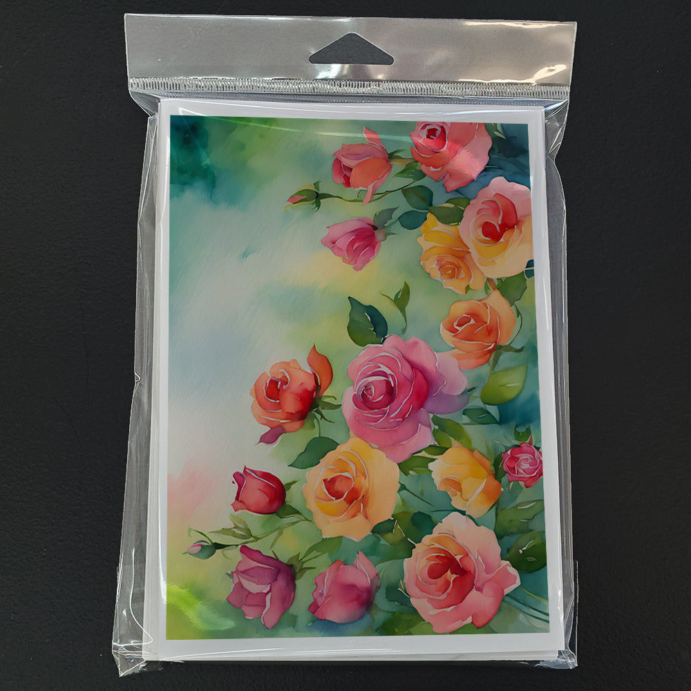 Roses in Watercolor Greeting Cards Pack of 8