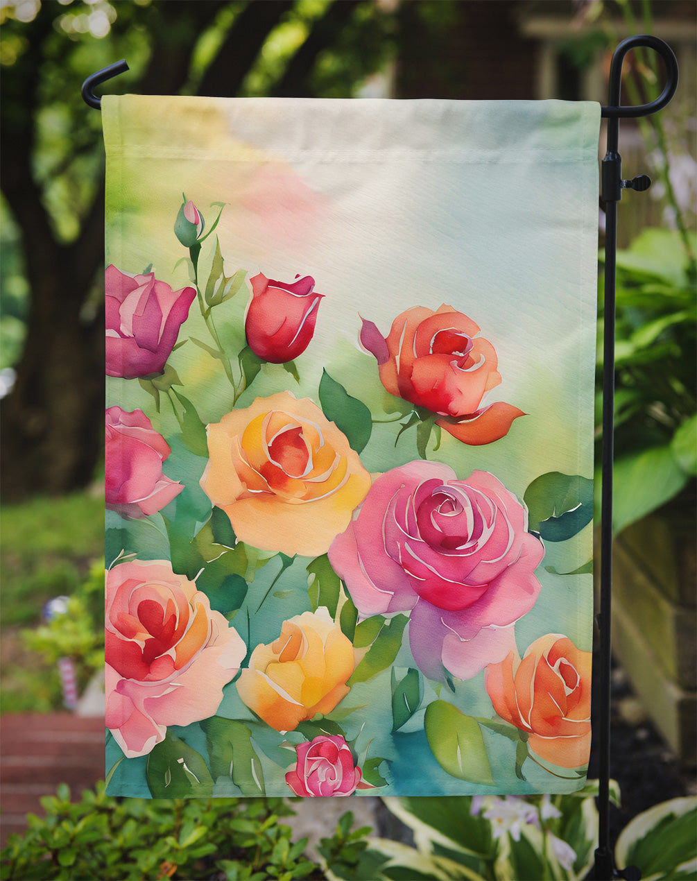 Roses in Watercolor Garden Flag