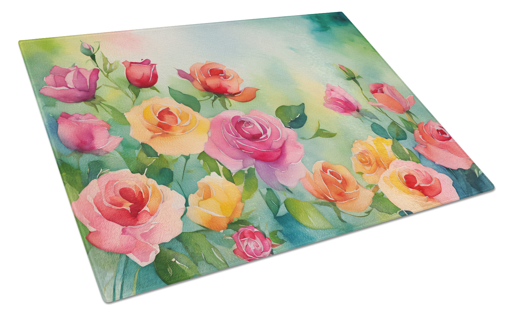 Buy this Roses in Watercolor Glass Cutting Board