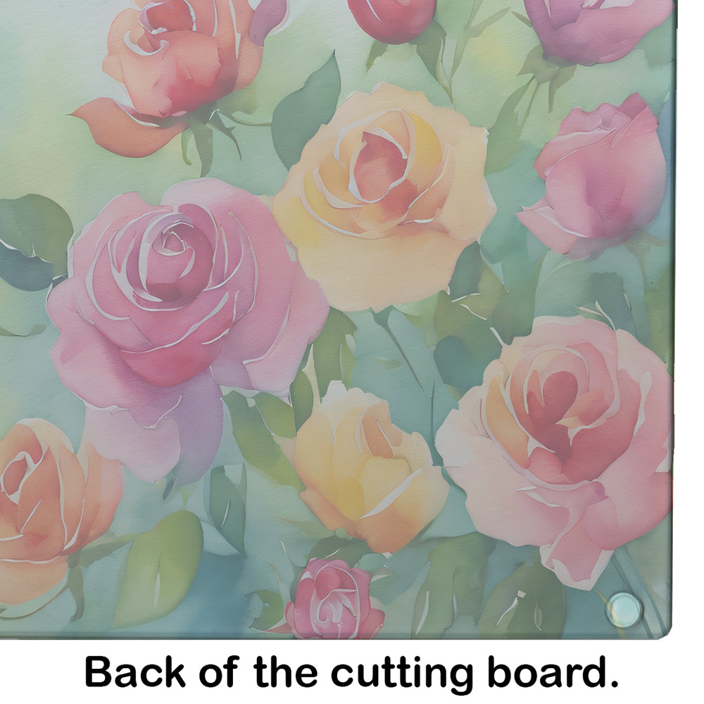 Roses in Watercolor Glass Cutting Board