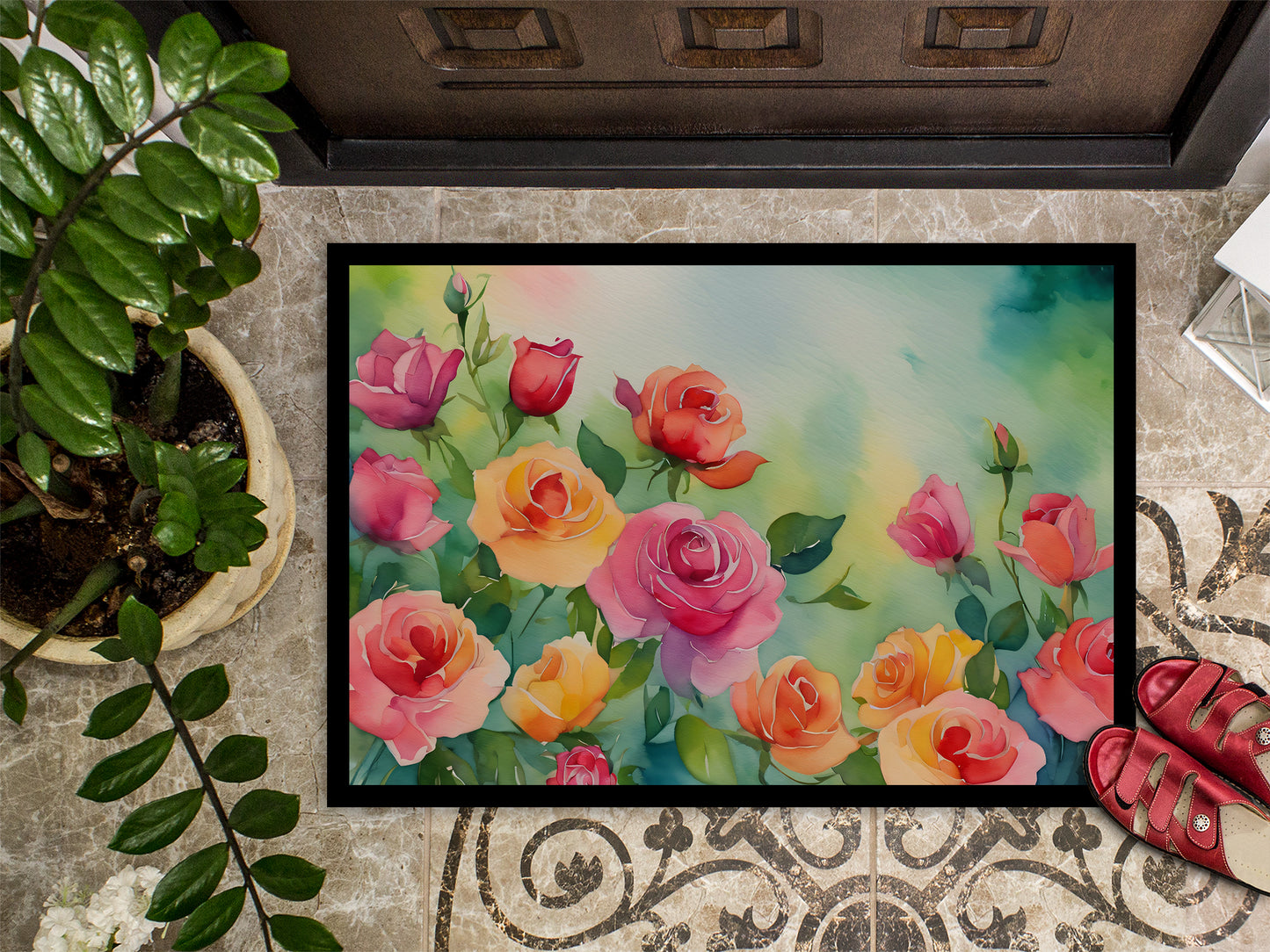 Roses in Watercolor Doormat