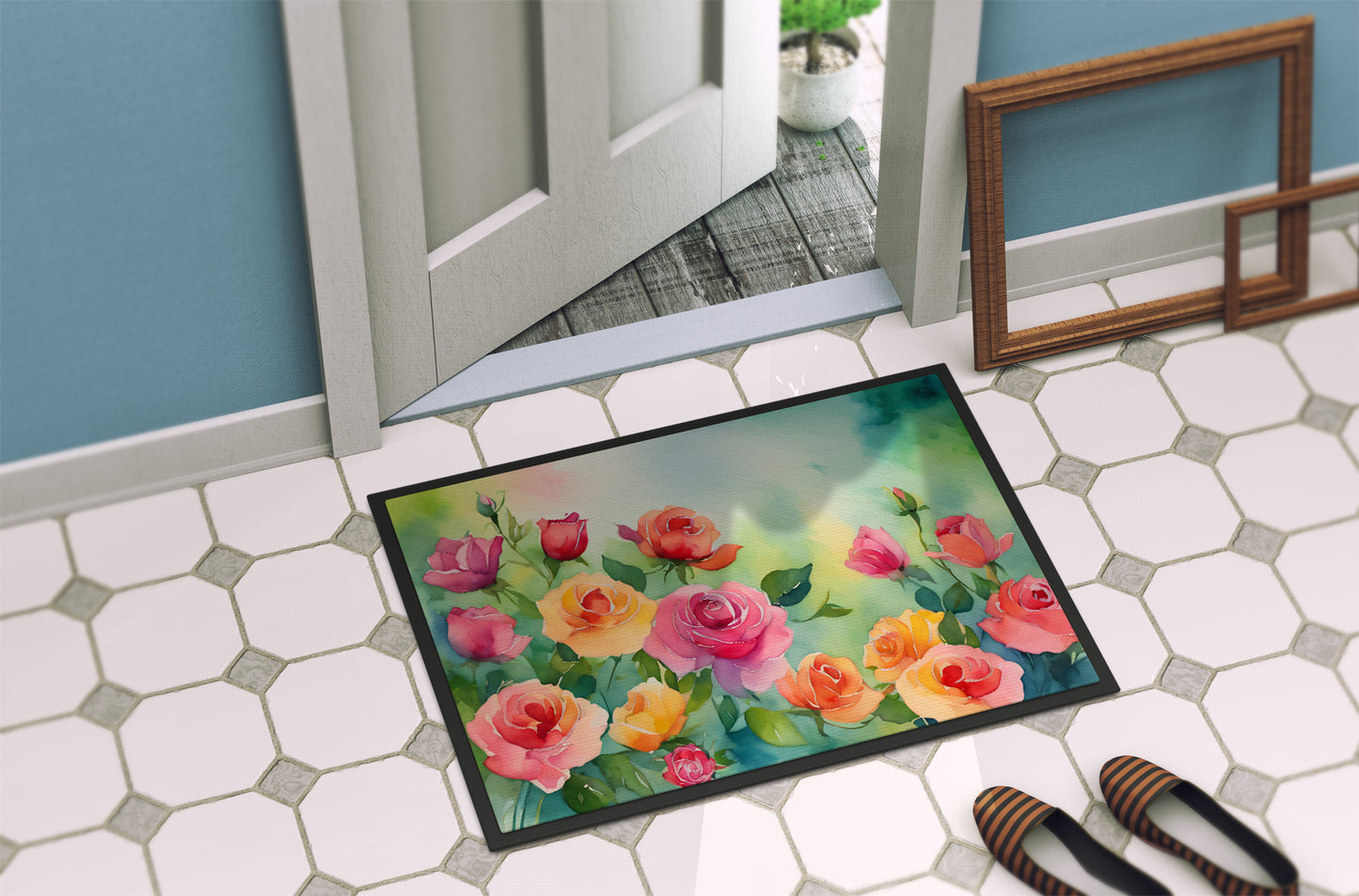 Roses in Watercolor Doormat