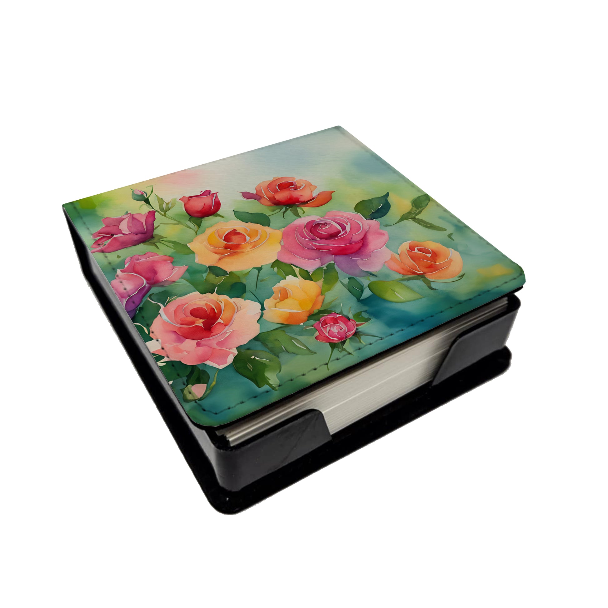 Buy this Roses in Watercolor PU Leather Note Paper Holder