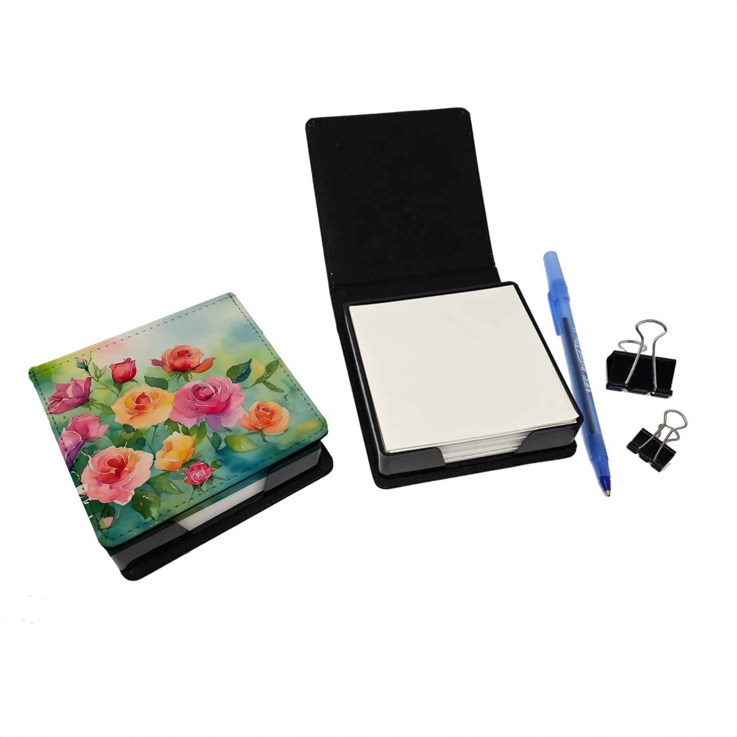 Roses in Watercolor PU Leather Note Paper Holder