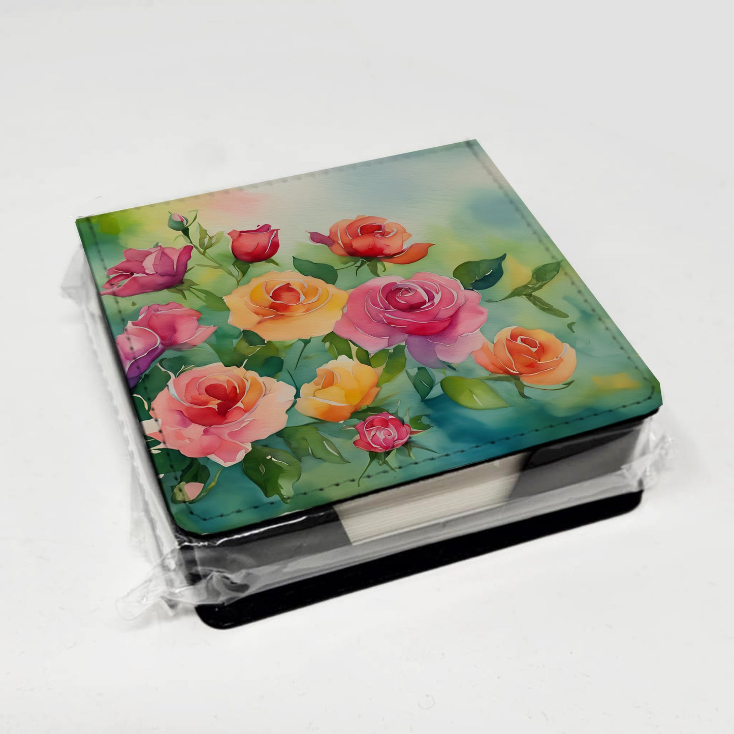 Roses in Watercolor PU Leather Note Paper Holder