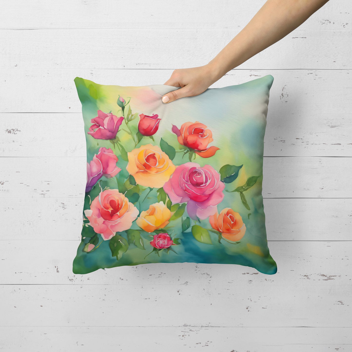 Roses in Watercolor Throw Pillow