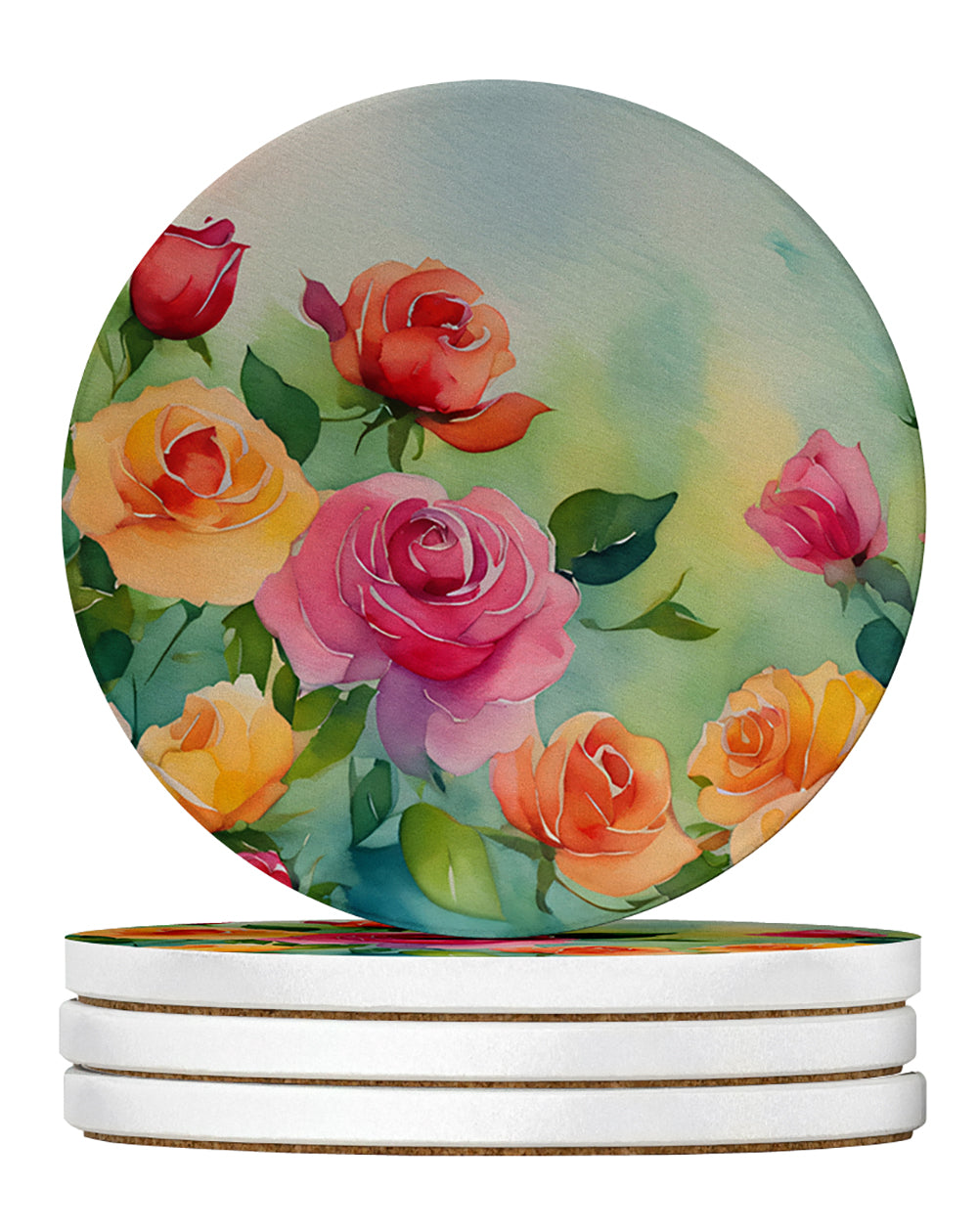 Buy this Roses in Watercolor Large Sandstone Coasters Pack of 4