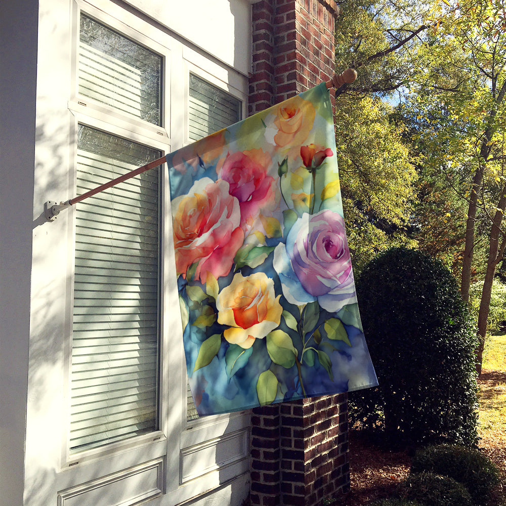 Roses in Watercolor House Flag