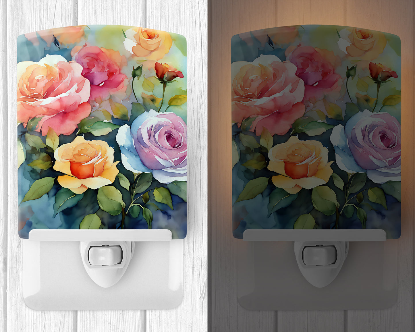 Roses in Watercolor Ceramic Night Light