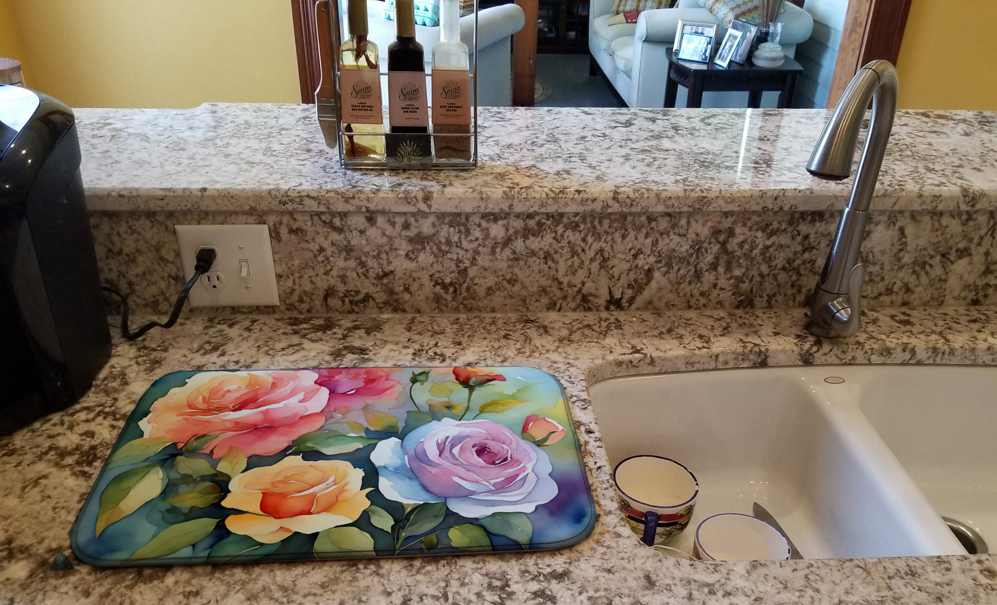 Roses in Watercolor Dish Drying Mat