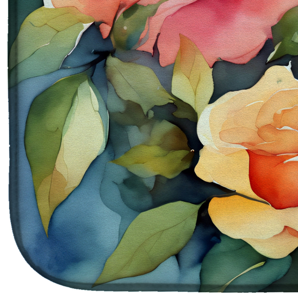 Roses in Watercolor Dish Drying Mat