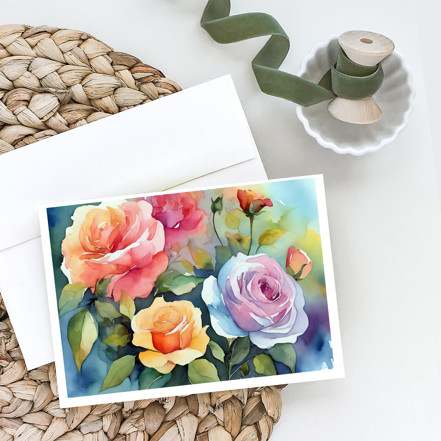 Roses in Watercolor Greeting Cards Pack of 8