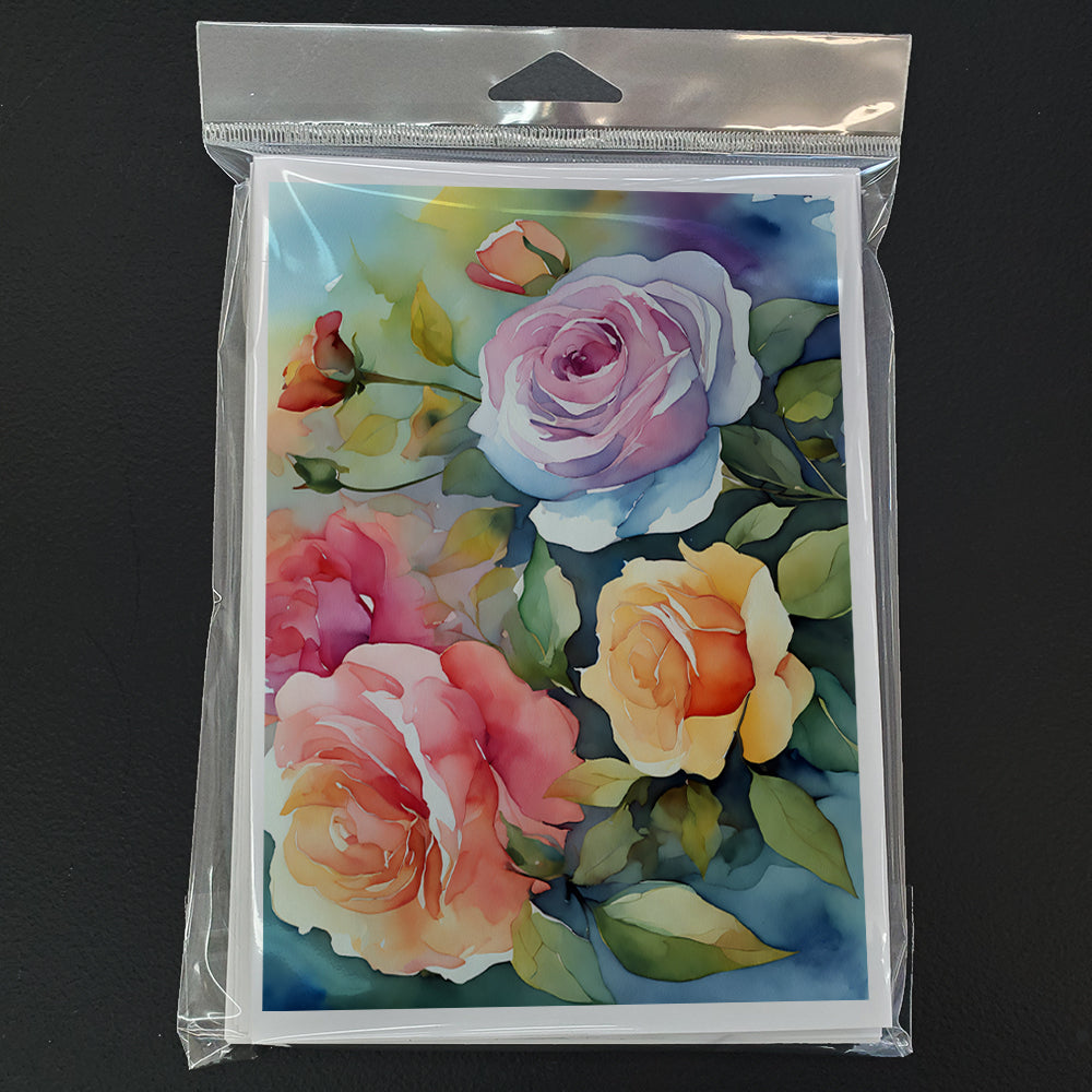 Roses in Watercolor Greeting Cards Pack of 8