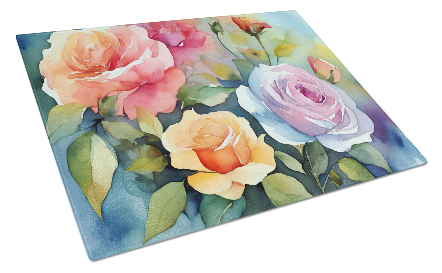 Buy this Roses in Watercolor Glass Cutting Board