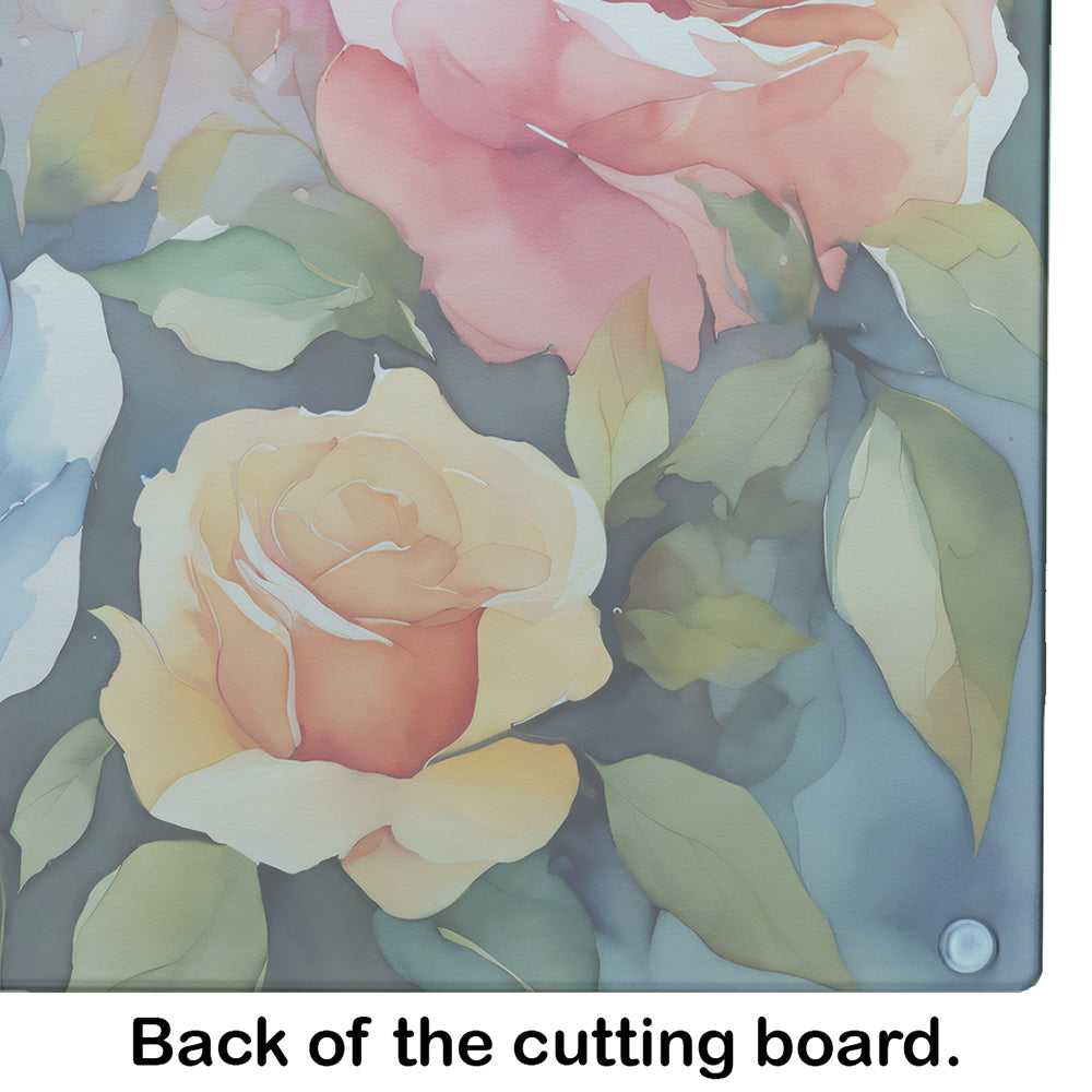 Roses in Watercolor Glass Cutting Board