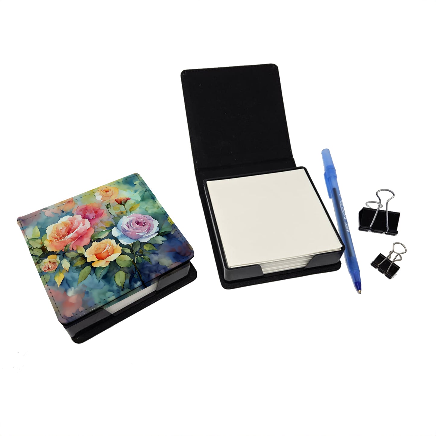 Roses in Watercolor PU Leather Note Paper Holder