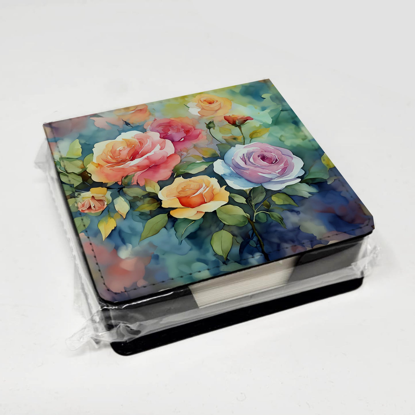 Roses in Watercolor PU Leather Note Paper Holder