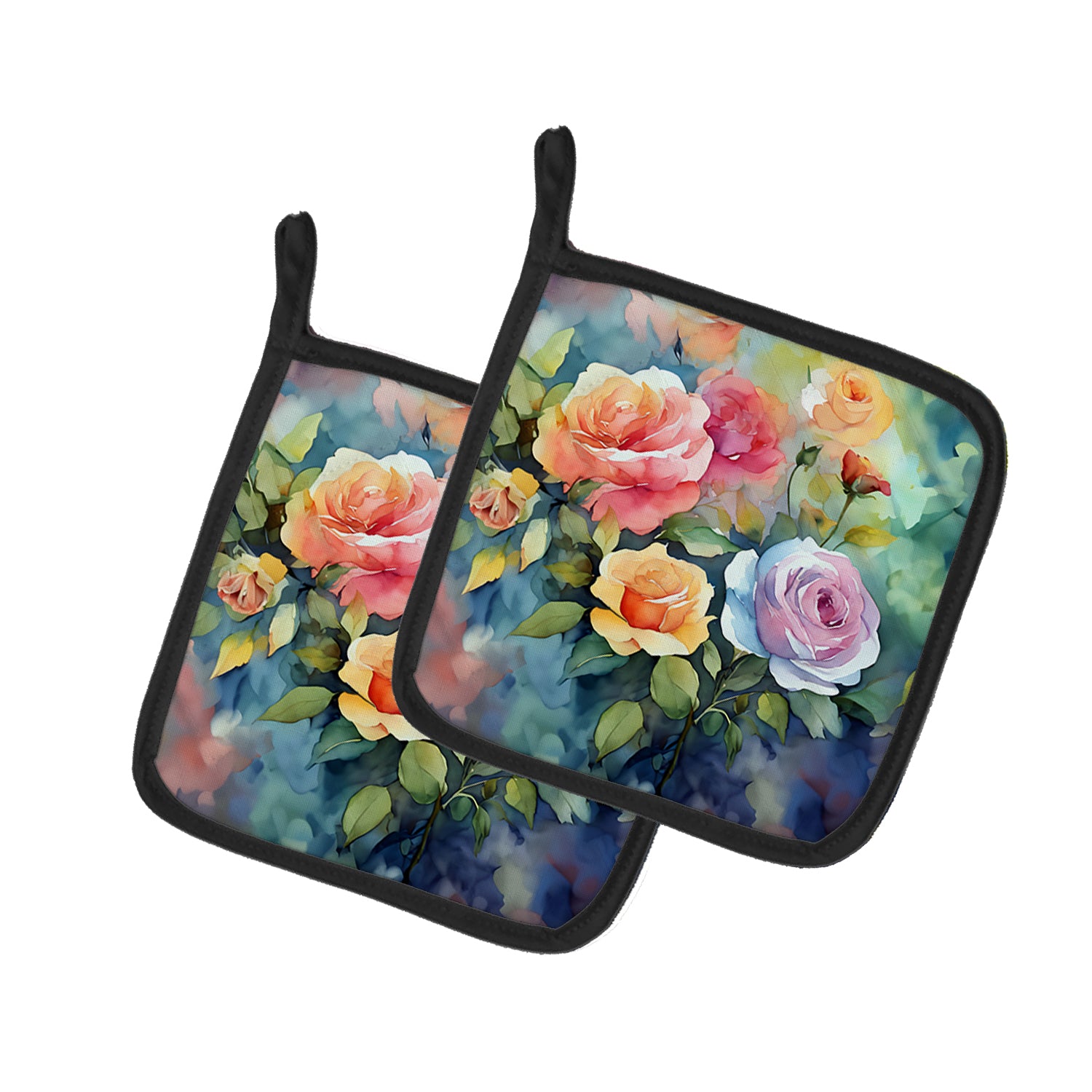 Buy this Roses in Watercolor Pair of Pot Holders