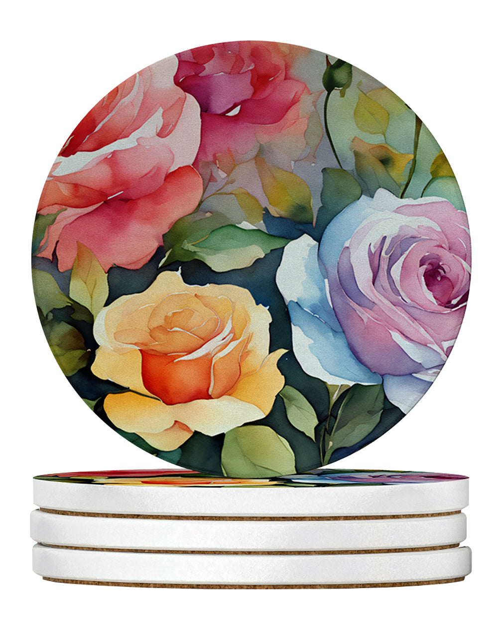 Buy this Roses in Watercolor Large Sandstone Coasters Pack of 4