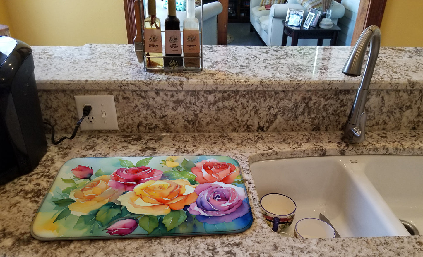 Roses in Watercolor Dish Drying Mat