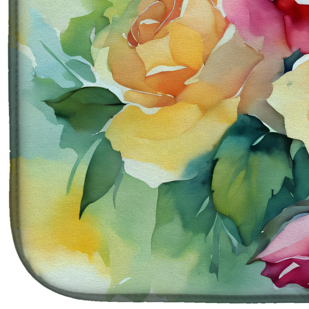 Roses in Watercolor Dish Drying Mat