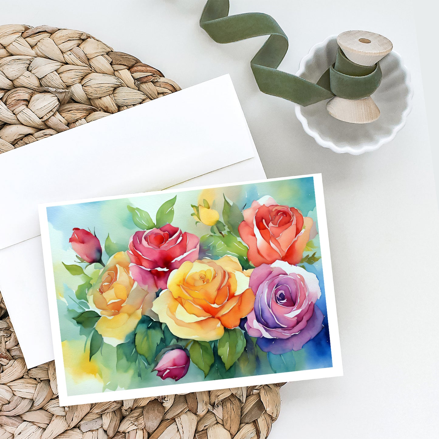 Roses in Watercolor Greeting Cards Pack of 8